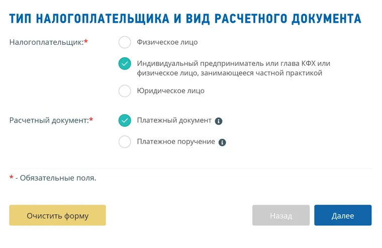 Если госпошлину будете уплачивать наличными, выбирайте «Платежный документ», если безналично — «Платежное поручение»